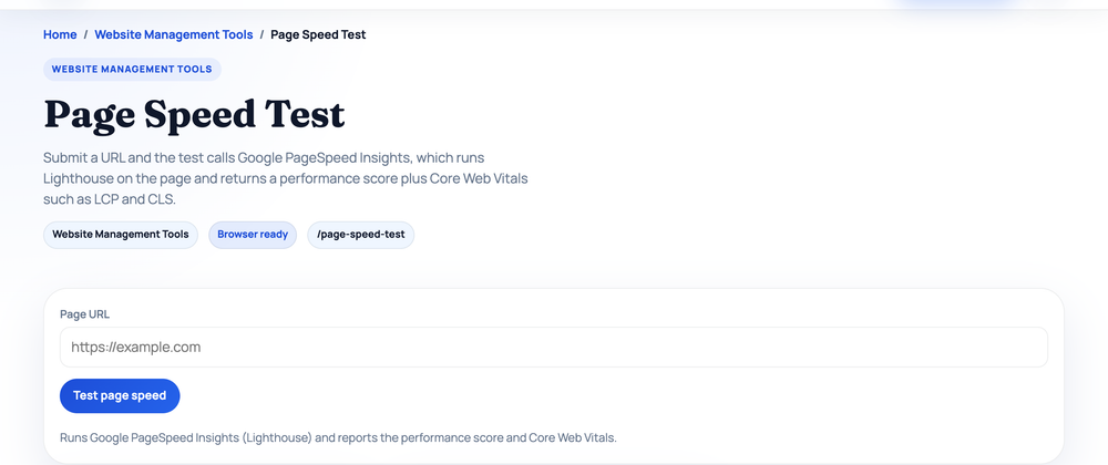 Page Speed Test on HighSEOTools — free in-browser SEO tool
