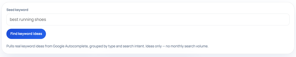 How to use the Keyword Research Tool — tool screenshot