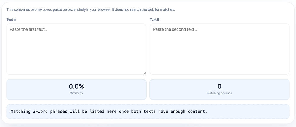 How to use the Text Compare & Duplicate Phrase Checker — tool screenshot