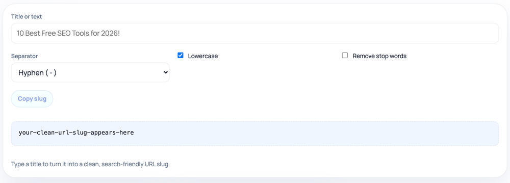 How to use the URL Slug Generator — tool screenshot