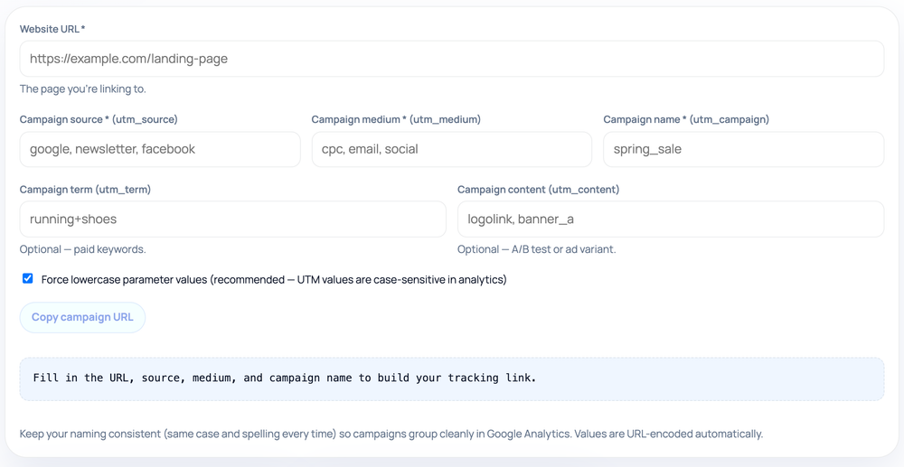 How to use the UTM Builder — tool screenshot